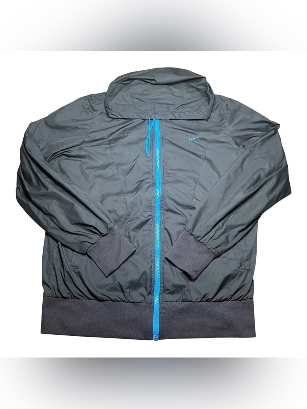 Nike Vintage Women's XL Hooded Windbreaker Mesh lined Dark Gray Blue Swoosh logo